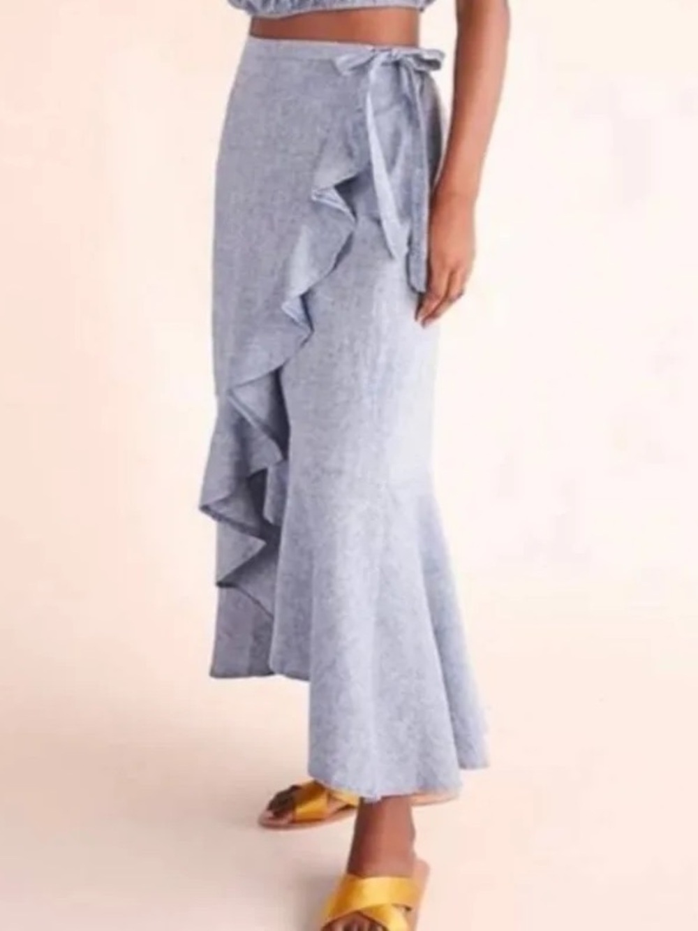 Express Chambray Faux Wrap Ruffle Maxi Skirt